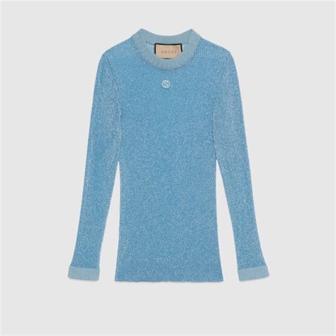 gucci cotton lame top|Extra fine lamé knit top in blue .